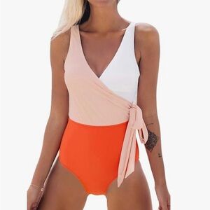 Colorblock Swimsuit with Tie Detail NWT